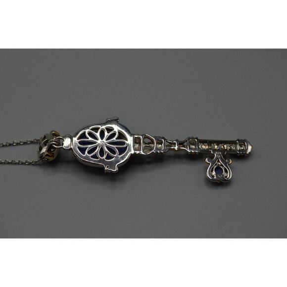 Key Pendant Lapis Lazuli Accents SV 925 NH Stamp Sterling Silver Chain Vermeil - Picture 7 of 12